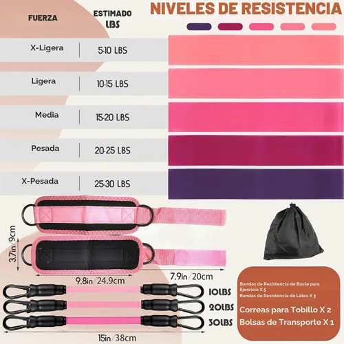 Vista 4 de Bandas de resistencia para tobillos con puños, equipo de entrenamiento para gimnasio en casa, equipo de ejercicio para levantar glúteos y trasero