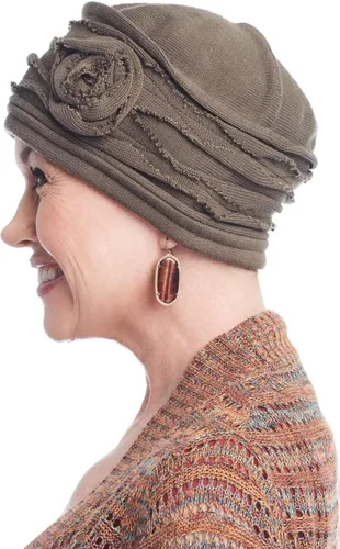Vista 3 de Headcovers Unlimited Gorro con roseta envejecida, todos los sombreros de algodón contra el cáncer para mujer