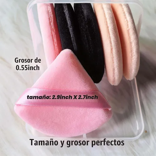Vista 3 de Ocim 6 piezas de esponjas triangulares para polvo facial, esponjas suaves de terciopelo para polvo de maquillaje con estuche, negro y nude 2-negro