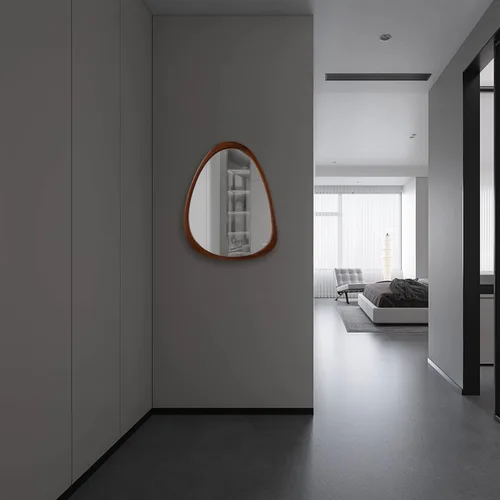 Vista 4 de Espejo de pared de madera irregular de 28 x 22 pulgadas, espejo decorativo abstracto asimétrico para sala de estar, dormitorio, entrada, baño