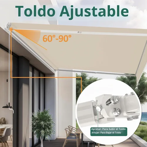 Vista 6 de MCombo Toldo retráctil manual de 8 x 7 pies para patio (beige)
