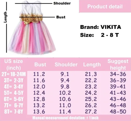 Vista 5 de VIKITA Vestidos de verano sin mangas de poliéster tutú para niñas de 3 a 12 años
