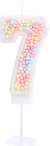 Vista 27 de Vela de Cumpleaños Número 0 Macarrón con Purpurina 3D Número 0 Vela Adorno para Pastel para Cumpleaños Boda Aniversario Fiesta Temática Dulce Pastel