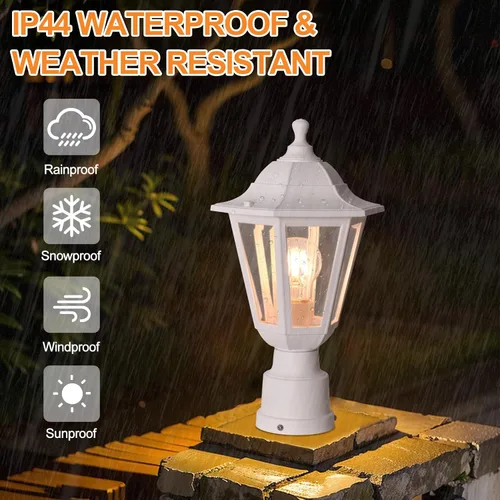 Vista 5 de FUDESY Luz de poste para exteriores, lámpara blanca para exteriores con base de montaje en muelle, lámpara de poste impermeable con enchufe E26