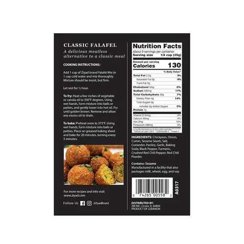 Vista 6 de Ziyad Falafel - Mezcla seca, sin gluten, vegana, sin OMG, sin aditivos, sin conservantes, ideal para hacer hamburguesas y aperitivos vegetales, 12