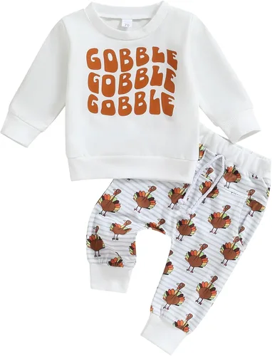 Vista 9 de Hnyenmcko Conjunto de 2 piezas de sudadera de manga larga con letras de calabaza para bebé niño, conjunto de 2 piezas, ropa de otoño Gris-A