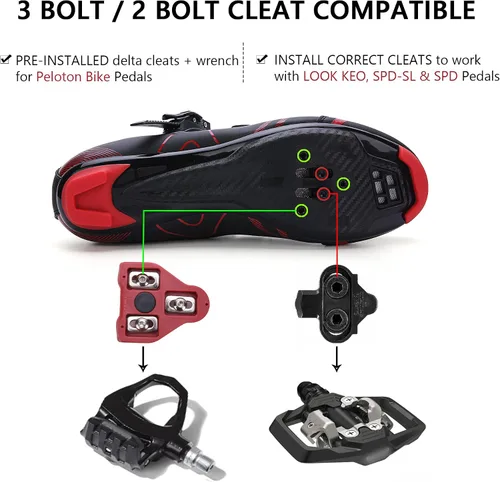 Vista 3 de KESCOO Zapatos de ciclismo para hombre y mujer, compatibles con zapatos de bicicleta Peloton y tacos Delta preinstalados, clip en bicicleta