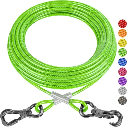 Vista 15 de XiaZ Cable de amarre para perros de 10 pies, para patio, cable de acero para mascotas con clips duraderos con bloqueo, cadenas para perros