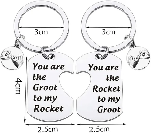 Vista 2 de TGBJE - Llavero de mapache con texto en inglés "You are The Groot to My Rocket You are The Rocket to My Groot Galaxy Groot