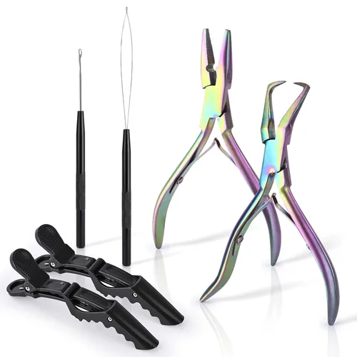 Vista 10 de Kit de herramientas para extensiones de cabello EHDIS de acero inoxidable, juego de alicates para micro enlaces de cuentas de cabello y removedor
