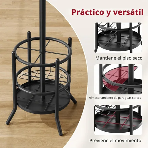Vista 5 de Tajsoon Perchero con Soporte para Paraguas, Árbol de Abrigos Independiente con 16 Ganchos, Soporte para Perchero para Sala de Estar, Dormitorio Negro
