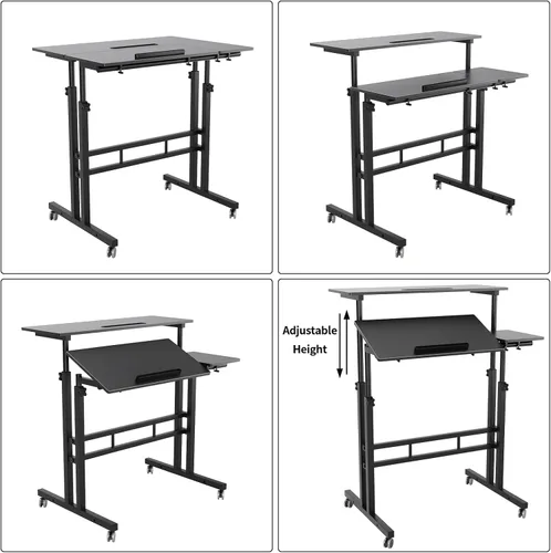 Vista 6 de DlandHome Escritorio para computadora, escritorio ajustable con ruedas, escritorio de pie, 31.5 pulgadas de largo x 23.6 pulgadas de ancho x 26.4 a