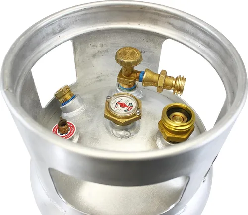 Vista 3 de Flame King tanque de propano de aluminio de 33.5 lb para montacargas con manómetro, cumple con DOT y TC, diseño resistente y liviano