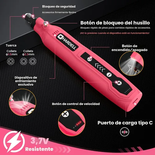 Vista 2 de HARDELL Mini herramienta giratoria inalámbrica, kit de herramientas rotativas recargables de 5 velocidades de 3.7 V con 69 accesorios, carga USB