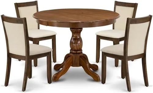 Vista 18 de East West Furniture HBMZ3-AB6-06 - Juego de mesa de cocina de 3 piezas que contiene una mesa de comedor redonda con pedestal y 2 sillas tapizadas