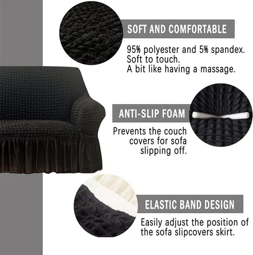 Vista 2 de Seersucker - Funda de sofá para sofá de 1/2/3/4 plazas, funda de sofá de celosía de burbujas 3D con falda, universal lavable, funda elástica