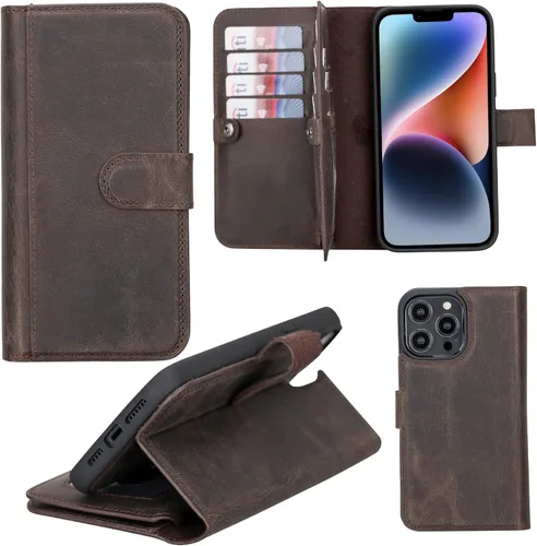 Vista 41 de HARDISTON Funda de piel auténtica de alta calidad hecha a mano para iPhone 7/8 / SE doble folio tarjetero - Funda magnética desmontable - Soporte
