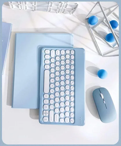 Vista 2 de Funda para Galaxy Tab A8 de 10.5 pulgadas modelo 2022 (SM-X200/X205/X207) con combinación de teclado y mouse, teclas circulares imán desmontable