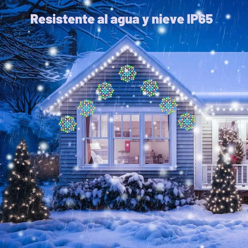 Vista 3 de Brightown Luces de carámbano de copo de nieve de Navidad para exteriores, enchufables, 23.6 pies, 10 gotas, 480 LED, luces de ventana de copo