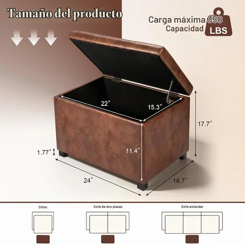 Vista 2 de Joveco Banco Otomán de Almacenamiento de Cuero de 24", Taburete de Reposapiés Rectangular para Sala de Estar, Dormitorio, Entrada, Mesa de Café