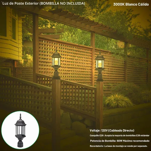 Vista 6 de LIT-PaTH Luz de poste al aire libre, lámpara de poste de aluminio Acabado negro