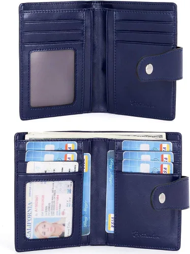Vista 6 de BOSTANTEN - Billetera de cuero para mujer con bloqueo RFID, pequeña, con cremallera, de bolsillo, para tarjetas, con ventana para documento