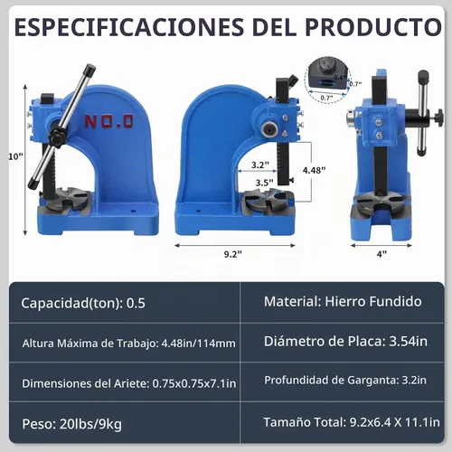 Vista 2 de Prensa manual de eje 0,5 toneladas, hierro fundido resistente Máquina de prensa de perforación de escritorio, para remachar agujeros de perforación