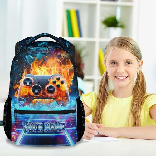 Vista 4 de Mochila personalizada para niños, mochila para niños y estudiantes, mochila deportiva de 17 pulgadas para viajes de primaria, Negro, Tamaño único