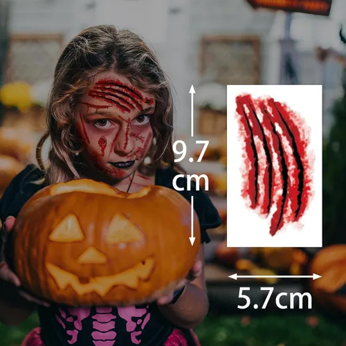 Vista 4 de 265 piezas de 40 hojas de tatuajes temporales de cicatrices falsas, de terror, realista, para heridas, maquillaje de cara y cuerpo, calcomanías