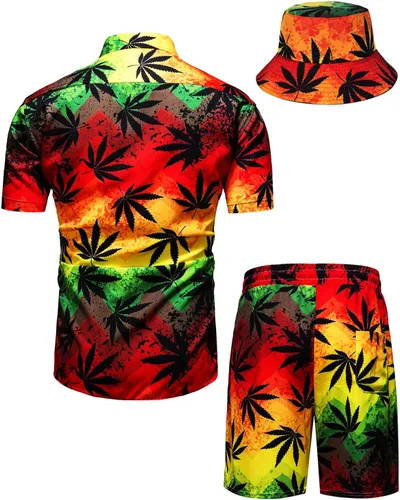 Vista 67 de TUNEVUSE Conjunto de camisas y pantalones cortos hawaianos para hombre, 2 piezas, trajes de playa con estampado de flores, traje tropical de verano