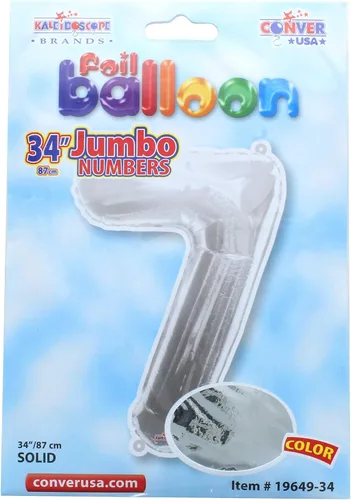 Vista 3 de Globo jumbo de Mylar número 7 (siete) de 34 pulgadas, color plateado