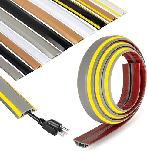 Vista 8 de Rubber Bond Protector de cable de piso - Cubiertas de cable autoadhesivas fuertes para cables - Cubiertas de cable de extensión de perfil bajo