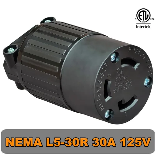 Vista 2 de Nema L5-30R - Conector de bloqueo, 30 amperios, 125 voltios, 2 polos, conexión a tierra de 3 cables, adaptador de bloqueo giratorio del generador