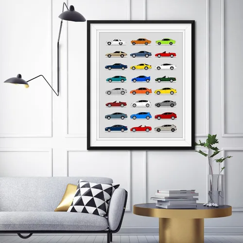 Vista 3 de Idea Network Póster hecho a mano compatible con Mazda impreso, arte de pared hecho a mano, decoración de lo mejor de Mazda Generations History