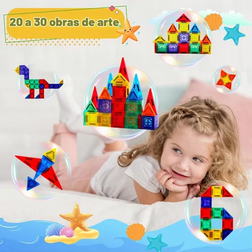 Vista 3 de FNJO Mini azulejos magnéticos, 60 piezas STEM bloques de construcción