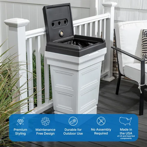 Vista 2 de Step2 Atherton Contenedor Grande de Basura, Bote de Basura para Interior/Exterior con Tapa, Resistente a la Intemperie, Fabricado con Plástico
