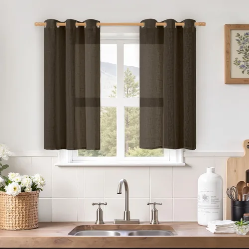 Vista 194 de LAMIT Cortinas de lino marrón caramelo para sala de estar, 84 pulgadas, de lino sintético, texturizado, filtrante de luz, paneles de privacidad