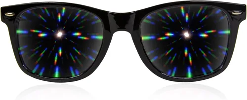 Vista 2 de Gafas de sol con difracción. Efecto prisma 3D de caleidoscopio multicolor. Gafas delirantes de GloFX.