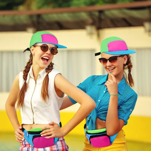 Vista 8 de Cindeer 5 piezas de accesorios de hip hop de los años 90 para mujeres y hombres, traje de los años 80 y 90, riñonera de neón, sombrero, lentes