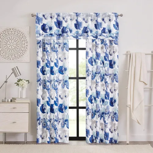 Vista 2 de ACHIM Panel de cortina para ventana de campo de amapolas, 50 pulgadas de ancho, 84 pulgadas de largo, bolsillo para barra de 1.5 pulgadas, color Azul