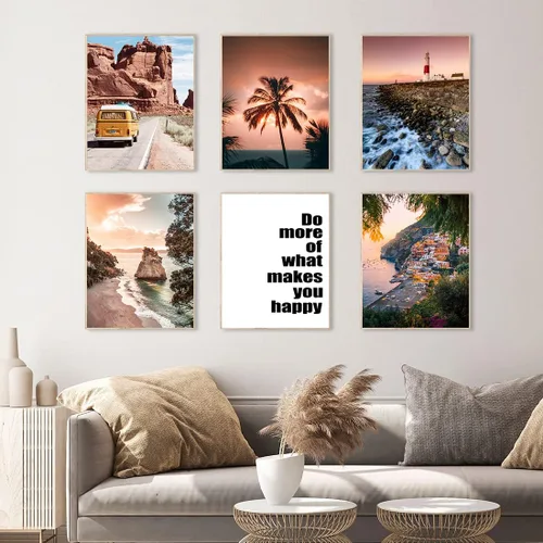 Vista 5 de HoozGee Impresiones artísticas para pared de viaje, paisaje marino, palmera, decoración de pared, paisaje, ciudad, costera, camino, fotos, fotos
