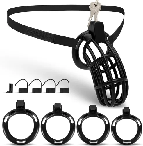 Vista 12 de Cinturón de castidad masculino jaula para pene - UTIMI Dispositivos de correa de castidad de plástico ajustable para hombre jaula de bondage