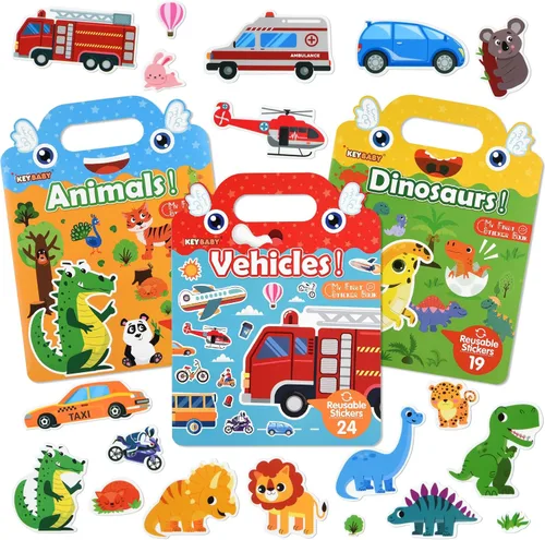 Vista 12 de ASTARON Libro de calcomanías reutilizables para niños pequeños, 88 piezas de calcomanías de animales, actividades para viajes por carretera