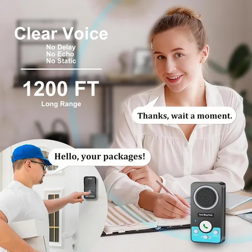 Vista 3 de Timbre inalámbrico con altavoz de audio de 2 vías, timbre de puerta de conversación natural manos libres, rango de 1300 pies, volumen de 8 niveles