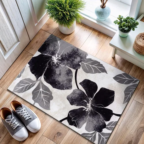 Vista 7 de CAMILSON Solana - Alfombra moderna con diseño floral de 2 x 3 pies, antideslizante y parte trasera de goma, negro - flores grises, alfombra