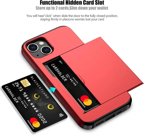 Vista 46 de Nvollnoe - Funda para iPhone 14 con tarjetero [tienda de 5 tarjetas] Negro - Almacenamiento más grande
