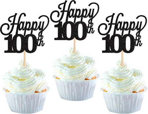 Vista 24 de Paquete de 24 adornos para cupcakes con purpurina número 15, quince cumpleaños, decoración para cumpleaños de 15 años, suministros de fiesta de Negro