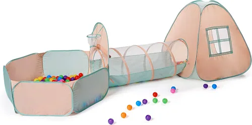 Vista 2 de UTEX Tienda de campaña desplegable 3 en 1 con túnel, pozo de pelotas para niños, niñas, bebés y niños pequeños, casa de juegos para interiores