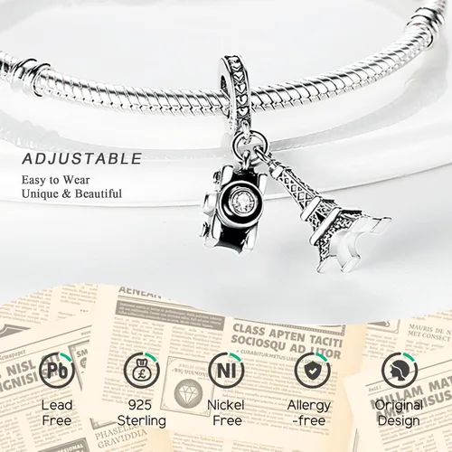 Vista 5 de Cuentas de plata de ley 925 para pulseras y collares, cuentas de cristal para hermana de pasaporte de avión, pulseras de ángulo de corazón de café