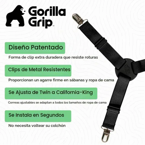 Vista 2 de GORILLA GRIP Sujetadores de Sábanas con Patente Pendiente, Sujetadores Elásticos Ajustables con Clips de Metal, Correas de Ropa de Cama Ajustada que